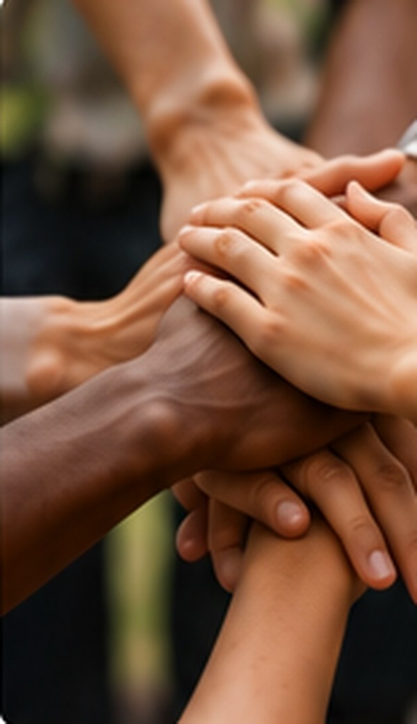 Mãos unidas representando colaboração e integração social